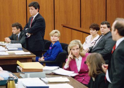 From left during Gail Cutro’s 1994 trial: Wes Kirkland, Thom Neal, Lisa McPherson, Patsy Habben, Scarlett Wilson and Johnny Gasser. Gail and Josh Cutro, seated behind them, look on
