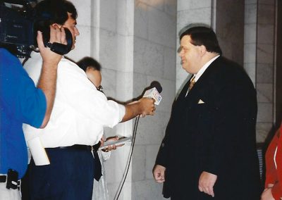 Josh Cutro speaking to reporters after his wife’s first appeal was argued